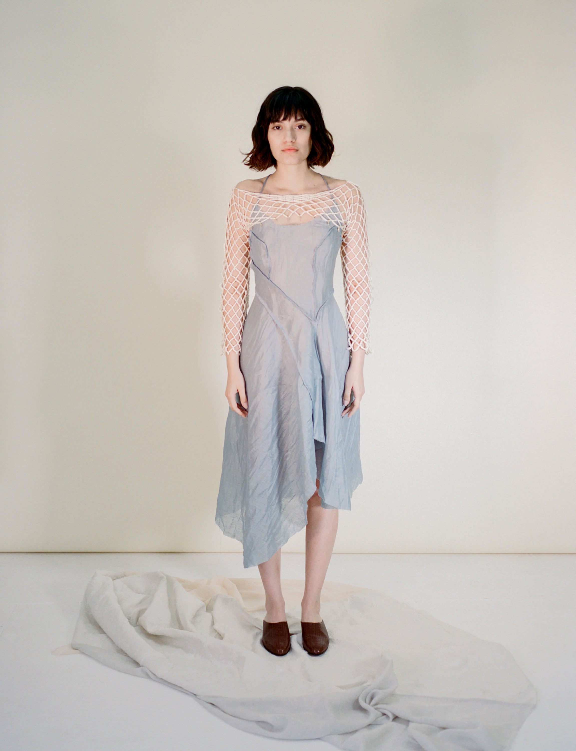 xana silk linen dress silverblue front